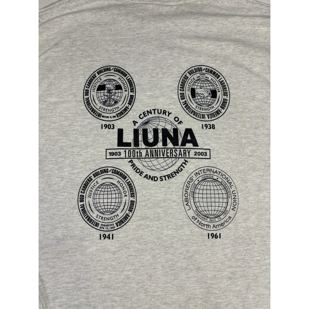 Vtg 2003 LIUNA Laborers Union 100th Anniversary T Shirt Large Gray Union Line - Picture 6 of 8